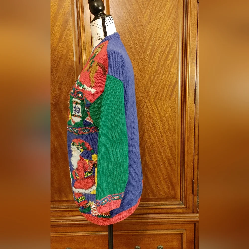 Marisa Christina Christmas sweater, red, royal blue, green, size PP - Picture 3 of 6